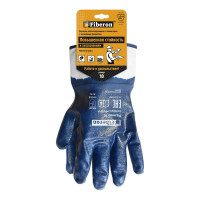 Перчатки Fiberon Повышенная стойкость к загрязнениям, хлопок+полиэстер, нитриловое покрытие, в и/у, 10(XL), белый+синий, манжета-крага 109982
