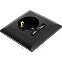 Розетка Intro Solo с заземл P+E Schuko со шторками, 16А-250В + 2хUSB, IP20, СУ, антрацит, Б0053717