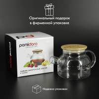 Заварочный стеклянный чайник Pomi d'Oro с фильтром-пружиной и бамбуковой крышкой, 600 мл P250085 Neri