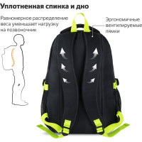 Универсальный рюкзак BRAUBERG, 3 отделения, черный, салатовые детали, 46x31x18см 270761
