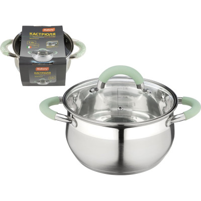 Кастрюля Mallony MENTOLO, 2,6 л, из нержавеющей стали с крышкой, ручки с силиконом 103576