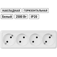 4-х местная горизонтальная розетка TDM ELECTRIC 2П открытой установки IP20 10A белая "Ладога" SQ1801-0128