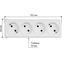 4-х местная горизонтальная розетка TDM ELECTRIC 2П открытой установки IP20 10A белая "Ладога" SQ1801-0128