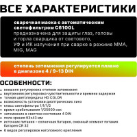 Сварочная маска хамелеон FITSIZ (4/9-13 DIN; 2 дат.; окно 93x43мм) + сменное стекло FSC-С610GL