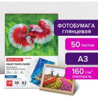 Глянцевая фотобумага BRAUBERG ORGINAL большого формата, А3, 160 г/м2, односторонняя, 50 листов 363994