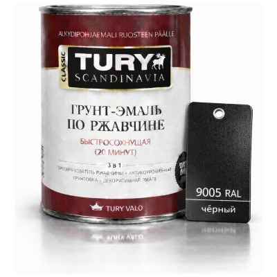 Грунт-эмаль TURY по ржавчине 3 в 1 МС-102 черная, 11 кг 20014713