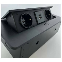 Выдвижной встраиваемый блок розеток Inrior выдвижная розетка, на 2 EURO розетки и 2 USB-A+C, черный, TORO-33-20