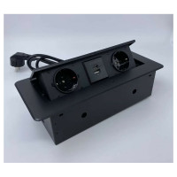 Выдвижной встраиваемый блок розеток Inrior выдвижная розетка, на 2 EURO розетки и 2 USB-A+C, черный, TORO-33-20