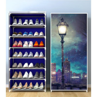 Обувница URM с чехлом от пыли, нержавеющая сталь, ПВХ, 7 ярусов, 129x58x30 см, синяя D00656