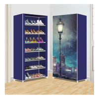 Обувница URM с чехлом от пыли, нержавеющая сталь, ПВХ, 7 ярусов, 129x58x30 см, синяя D00656