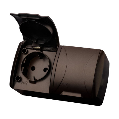 Розетка TDM ELECTRIC двойная 2П+3 открытой установки IP54 16А с крышкой шоколад "Селигер" SQ1818-0214