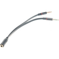 Аудио кабель Cablexpert Jack 3.5 4pin(F)/2х Jack 3.5(M), науш.и микроф, 0.2м. черн, кор CCAB-02-35F2M-0.2MB