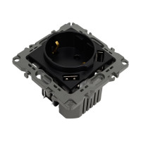 Розетка ЭРА 12410905 2PE, 16A/250В, шторки, с 2xUSB, 5В/3А, 12, антрацит, 10/100/2000 Б0047844