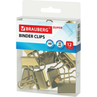 Золотистые зажимы для бумаг BRAUBERG EXTRA комплект 12 шт, 32 мм, на 140 листов 229587
