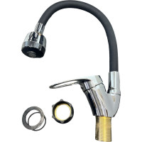 Смеситель для кухни Rainsberg с гибким силиконовым изливом, черный, 2 режима подачи воды: струя и душ R3193FE-6