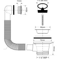 Перелив McAlpine с круглым сливом ф32- 60 нержавеющая решетка с пробкой OF1-60