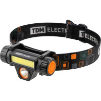 Аккумуляторный фонарь TDM ELECTRIC «Налобный 13» 5 Вт CREE+3 Вт COB, Li-Ion 3,7 В 18650 1,2 Ач, 120 лм, USB, SQ0350-0070