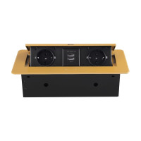 Розетка горизонтальная выдвижная ROCKETSOCKET 2 euro 16a, 2 usb a с блоком 5в/2.1а, проводка, цвет золотой SHS018-G