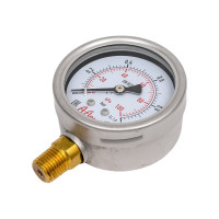 Манометр от 0 до 1 бар из нержавеющей стали, D63 мм, NPT 1/4", штуцер снизу A-Flow G22-S-4N-63A-1bar