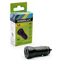 Автомобильный адаптер Ergolux Elx-ca01-c02 1usb+1type c, 12в, 5v/3а, led, черный, коробка 15106