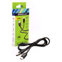 Кабель usb-type c Ergolux Elx-cdc02-c02 3а, 1,2м, черный, зарядка+передача данных, коробка 15094