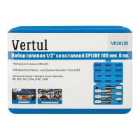Набор головок 1/2" DR со вставкой SPLINE 100 мм, 6 предметов VERTUL VR50198