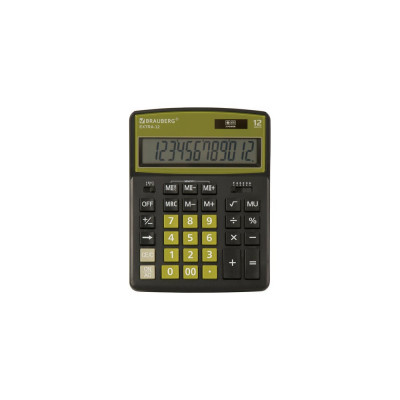 BRAUBERG Калькулятор настольный EXTRA-12-BKOL 206x155мм, 12 разрядов, ЧЕРНО-ОЛИВКОВЫЙ, 250471