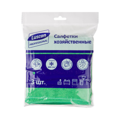 Luscan Professional Салфетки хозяйственные 300г/м2 30x30см 3шт/уп зеленые , 1612786