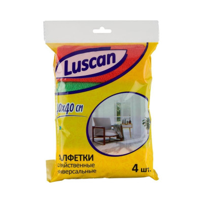 Luscan Салфетки хозяйственные микрофибра 40x40 см 220 гкв.м 4 штуки в упаковке, 1604401