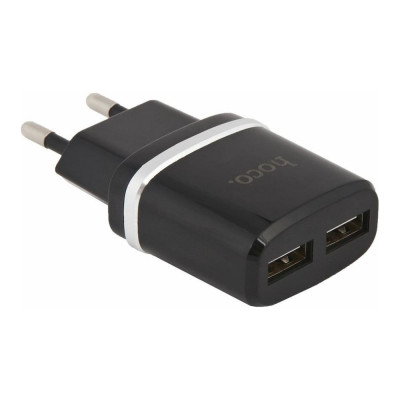 Hoco Зарядное устройство C12, 2xUSB, 2.4А, черный, 6957531063094