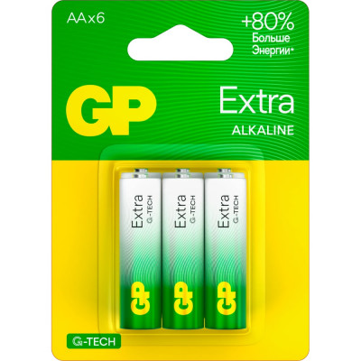 GP Алкалиновые батарейки Extra Alkaline 15А AА - 6 шт GP 15AXNEW-CR6