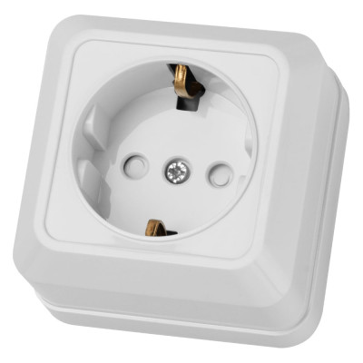 Розетка открытой установки с защитными шторками 2П+З IP20 16А, белый TDM ELECTRIC Ладога SQ1801-0060