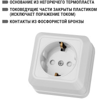 Розетка открытой установки с защитными шторками 2П+З IP20 16А, белый TDM ELECTRIC Ладога SQ1801-0060