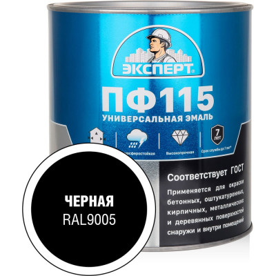 Эмаль ЭКСПЕРТ ПФ-115 глянцевая, черная, RAL 9005 2.7 кг 34138