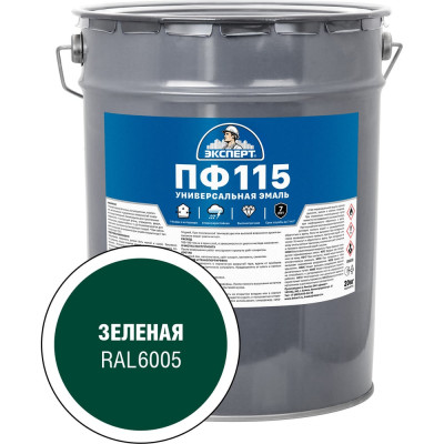 Эмаль ЭКСПЕРТ ПФ-115 глянцевая, зеленая, RAL 6005 20 кг 34083