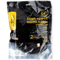 Кабель HDMI Cablexpert 4.5м v2.0 19M/19M медь, черный позолоченные разъемы экран 2 ферритовые кольца пакет CCF2-HDMI4-15