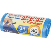 Мешки для мусора с ушками ULTRA 35 л, синие, 30 шт, прочные, ПНД, 11 мкм, 50x65 см LAIMA 607684