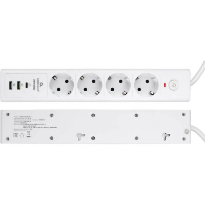 Сетевой фильтр Cablexpert exnovo, 4р, 16а, 1xtype-c pd, 30вт, 2хusb, 2м, ур.защиты 4+, белый, EXN-4-CU2-W-2