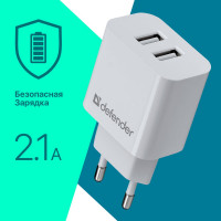 Сетевой адаптер Defender UPA-22 белый, 2xUSB, 2.1А 83580