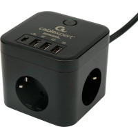 Сетевой фильтр Cablexpert cube, 3р, 10а, 1xtype-c pd, 3xusb, 1.5м, ур.защиты 4+, черный, короб, CUBE-3-CU3-B-1.5