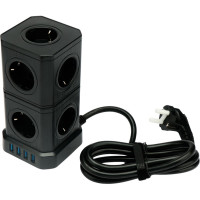 Сетевой фильтр Cablexpert tower, 9р, 16а, 4хusb, 3.1а, 2м, ур.защиты 4+, черный, коробка, TWR-9-U4-B-2