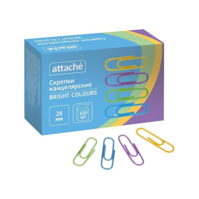 Attache Скрепки bright colours с полимерн.покрыт,28мм,разноцветн,100 шт/уп 1384140