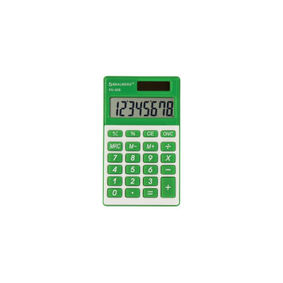BRAUBERG Калькулятор карманный PK-608-GN 107x64 мм, 8 разрядов, двойное питание, ЗЕЛЕНЫЙ, 250520