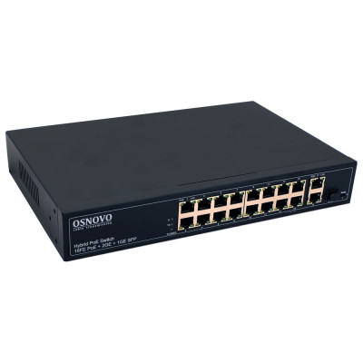 OSNOVO SW-61621(300W) PoE коммутатор Fast Ethernet на 16 x RJ45 PoE + 2 x RJ45 GE + 1 SFP GE портов sct1288