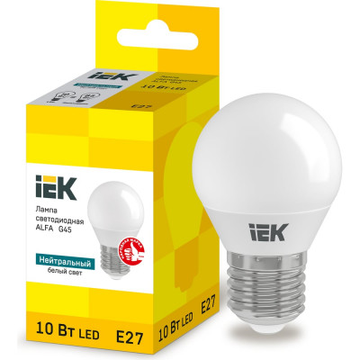 Лампа IEK LED ALFA G45 шар 10Вт 230В 4000К E27 LLA-G45-10-230-40-E27