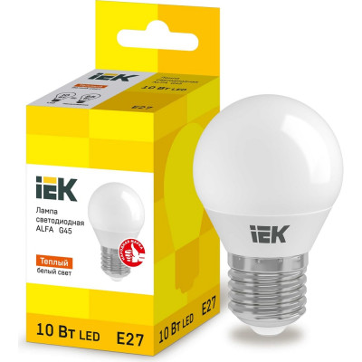 Лампа IEK LED ALFA G45 шар 10Вт 230В 3000К E27 LLA-G45-10-230-30-E27