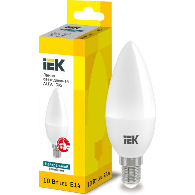 Лампа IEK LED ALFA C35 свеча 10Вт 230В 4000К E14 LLA-C35-10-230-40-E14