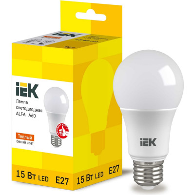 Лампа IEK LED ALFA A60 груша 15Вт 230В 3000К E27 LLA-A60-15-230-30-E27