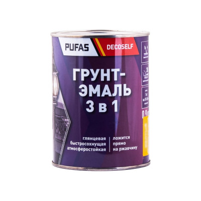 Грунт-эмаль Pufas 3 в 1 черная (мат.) Decoself (0,9кг) тов-212145