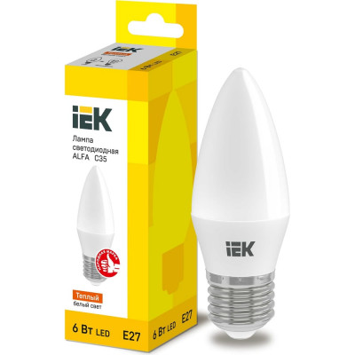 Лампа IEK LED ALFA C35 свеча 6Вт 230В 3000К E27 LLA-C35-6-230-30-E27